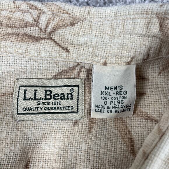 LL Bean Button Up Shirt Mens XXL Hawaiian Cotton Short Sleeve Leaves 2XL - Picture 3 of 12
